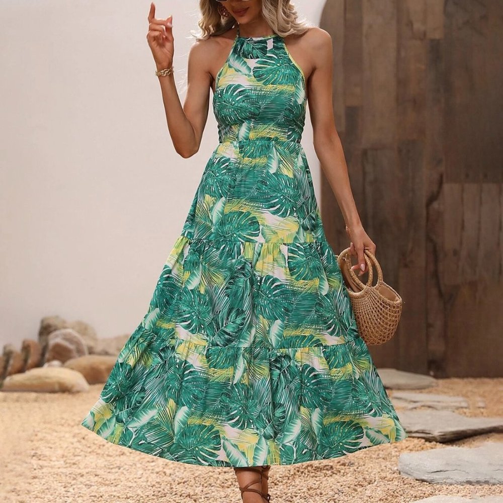 Halter Backless Tropical Sundress XL NIB
